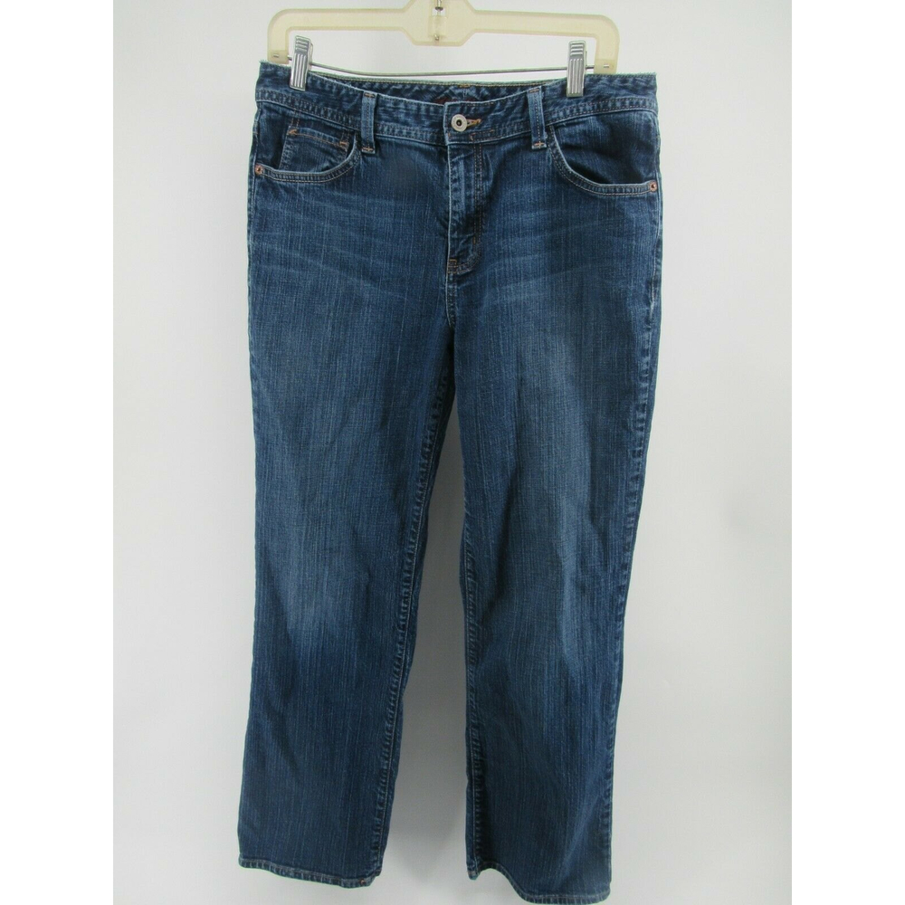 Eddie Bauer Womens Jeans sz 12R Blue Shaped Fit Stretch Whiskering Straight - Picture 1 of 10